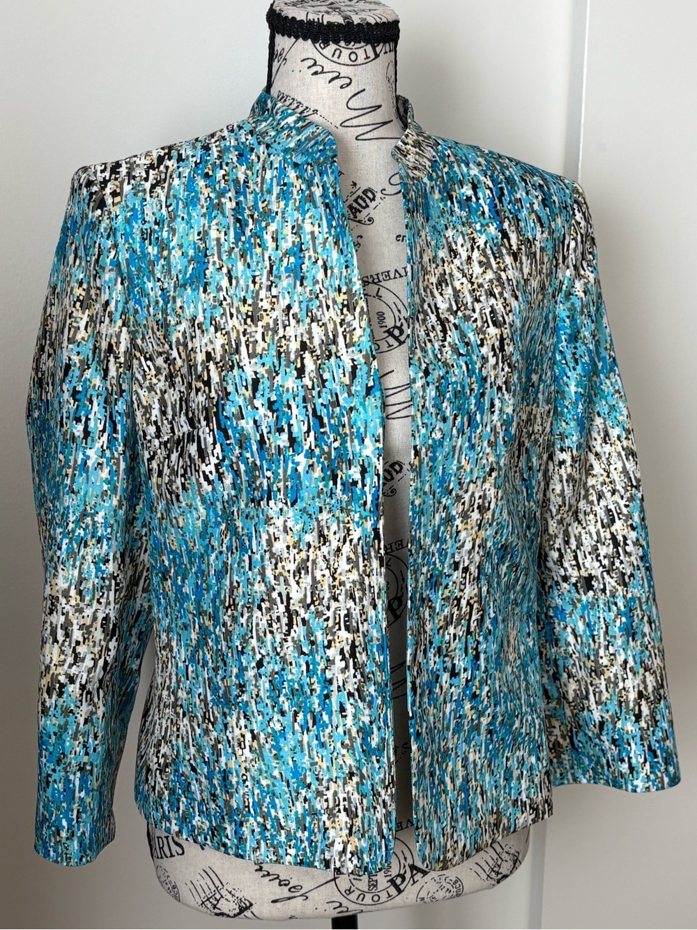 Jones Studio Aqua Multi Open-Front Collarless Blazer